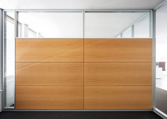 Modern Aluminum Partition Wall Glass Divider Wood Veneer Laminate Customized