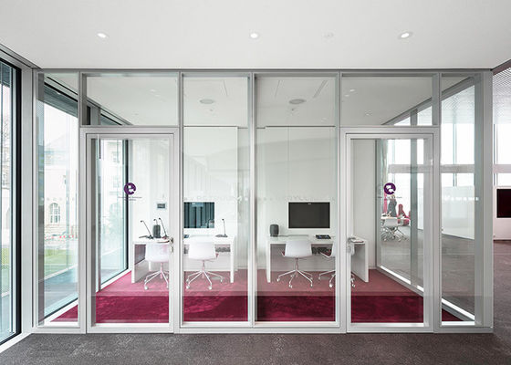 Office Glazed Partition Wall With Quality Hardware Door Demountable 108mm Thickness Frame With Double Glass