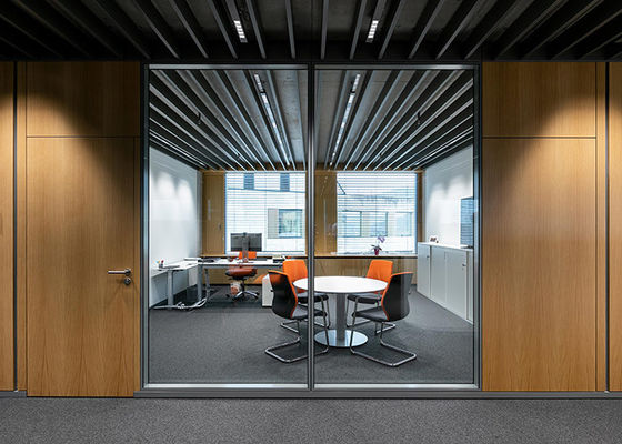 Wood Grain Solid Partition Wall With Glass Sliding Door Double Glass With Frame Pocket Door