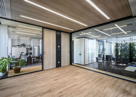 Double Layer Glazed Glass Partition Wall System Sound Proof Easy Installation