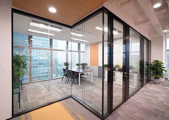 Double Layer Glazed Glass Partition Wall System Sound Proof Easy Installation