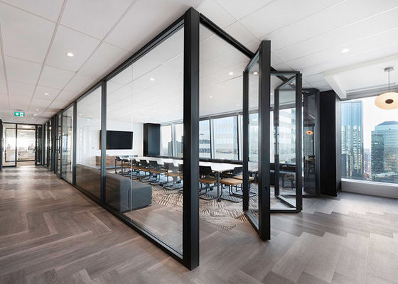 Sound Insulation Glass Partition Wall Flexible Folding Door Single Glass Full View Framed