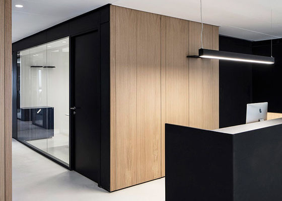 Acoustic Sound Glazed Patition Wall Solid Steel Material Door Wood Color Aluminum Frame