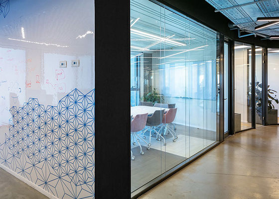 Glass Double Layer Partition Wall System With Blinds Inside For Privacy Simple Style Aluminum Frame