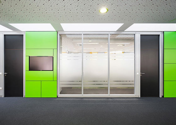 Modern demountable modular glazed wall system with venetian blind system windor panel