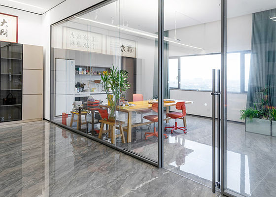 Office Partition Walls Convenient Sliding Door Glass With Track Lock Hardware Long Handle Save Space