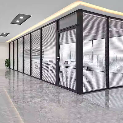 Office Interior Tempered clear Glass Top Partition Wall School Meeting Room Soundproof Glass Office Partition With Blinds