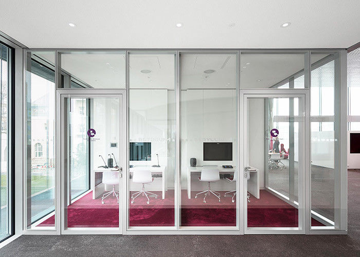 Office Glazed Partition Wall With Quality Hardware Door Demountable 108mm Thickness Frame With Double Glass