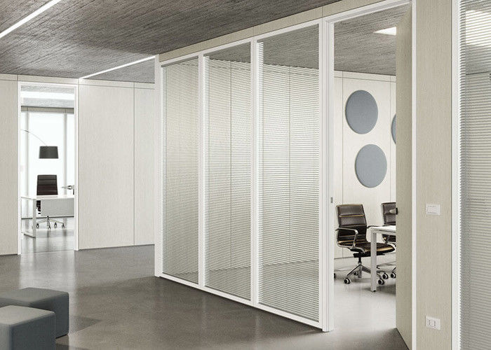 Glass Double Layer Partition Wall System With Blinds Inside For Privacy Simple Style Aluminum Frame