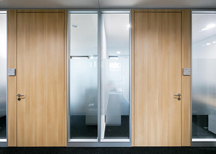 Acoustic Sound Glazed Patition Wall Solid Steel Material Door Wood Color Aluminum Frame